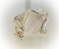 Reticulated Silver Ring with Cabochon Clear Quartz by Barbara Adams at The Avenue Gallery, a contemporary fine art gallery in Victoria, BC, Canada.
