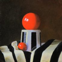 Big and Small Red Balls with Stripes