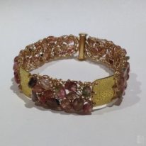 Crocheted Gold Cuff with Tourmaline by Veronica Stewart