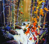 Landscape painting, Waterfall by Bi Yuan Cheng at The Avenue Gallery, a contemporary fine art gallery in Victoria, British Columbia, Canada.