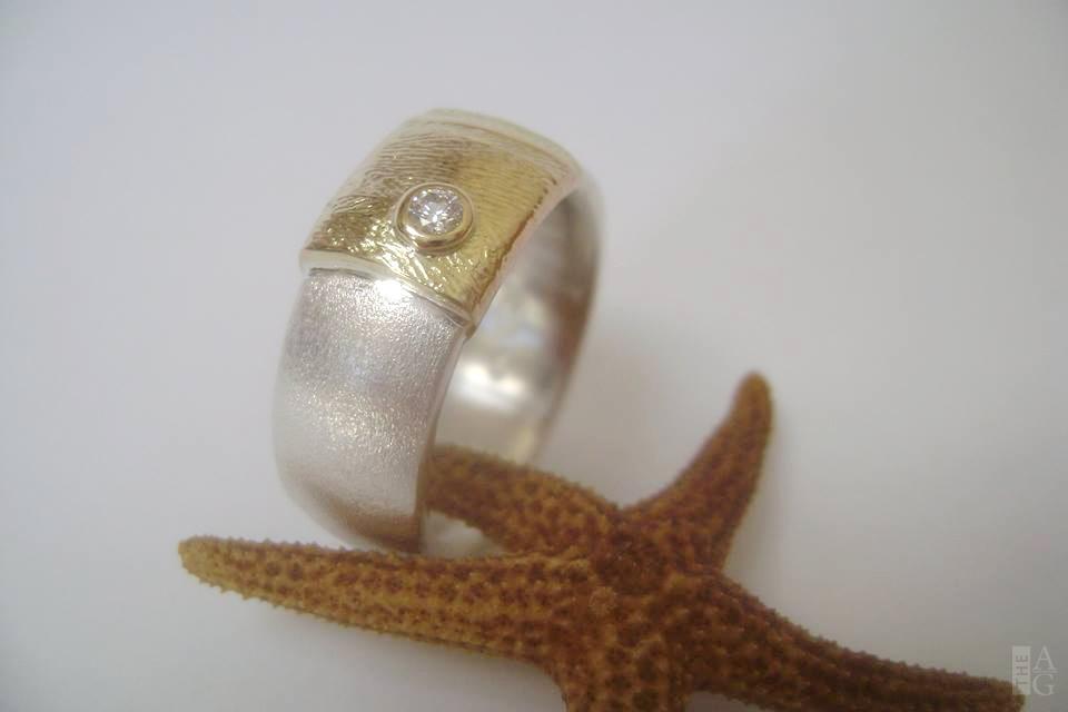 ROA004 Gold wrap ring - SS 14kt gold textured 0.023ct diamond $998