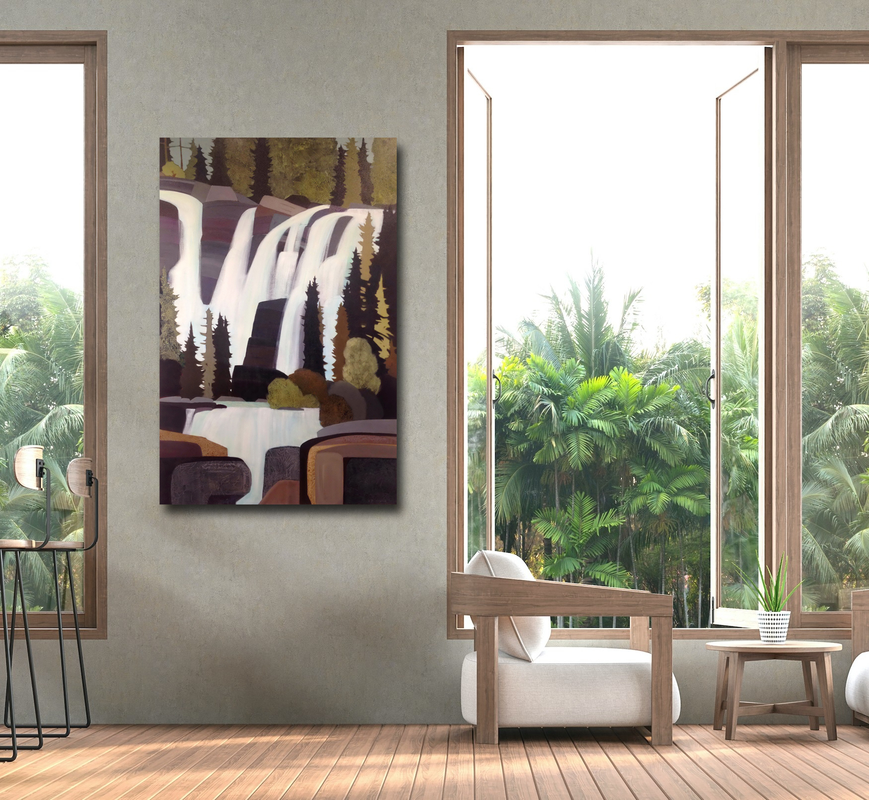 Landscape painting, Tangle Falls, by Lorna Dockstader at The Avenue Gallery, a contemporary fine art gallery in Victoria, British Columbia, Canada.