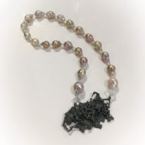 Champagne Pearl Necklace with Reticulated Oxidised Silver Clasp by Barbara Adams at The Avenue Gallery, a contemporary fine art gallery in Victoria, BC, Canada.