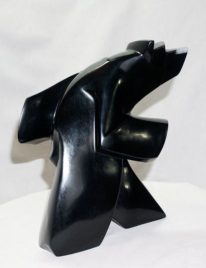 Chlorite and alabaster bear sculpture, Out for a Stroll, by Pavel Barta at The Avenue Gallery, a contemporary fine art gallery in Victoria, BC, Canada.