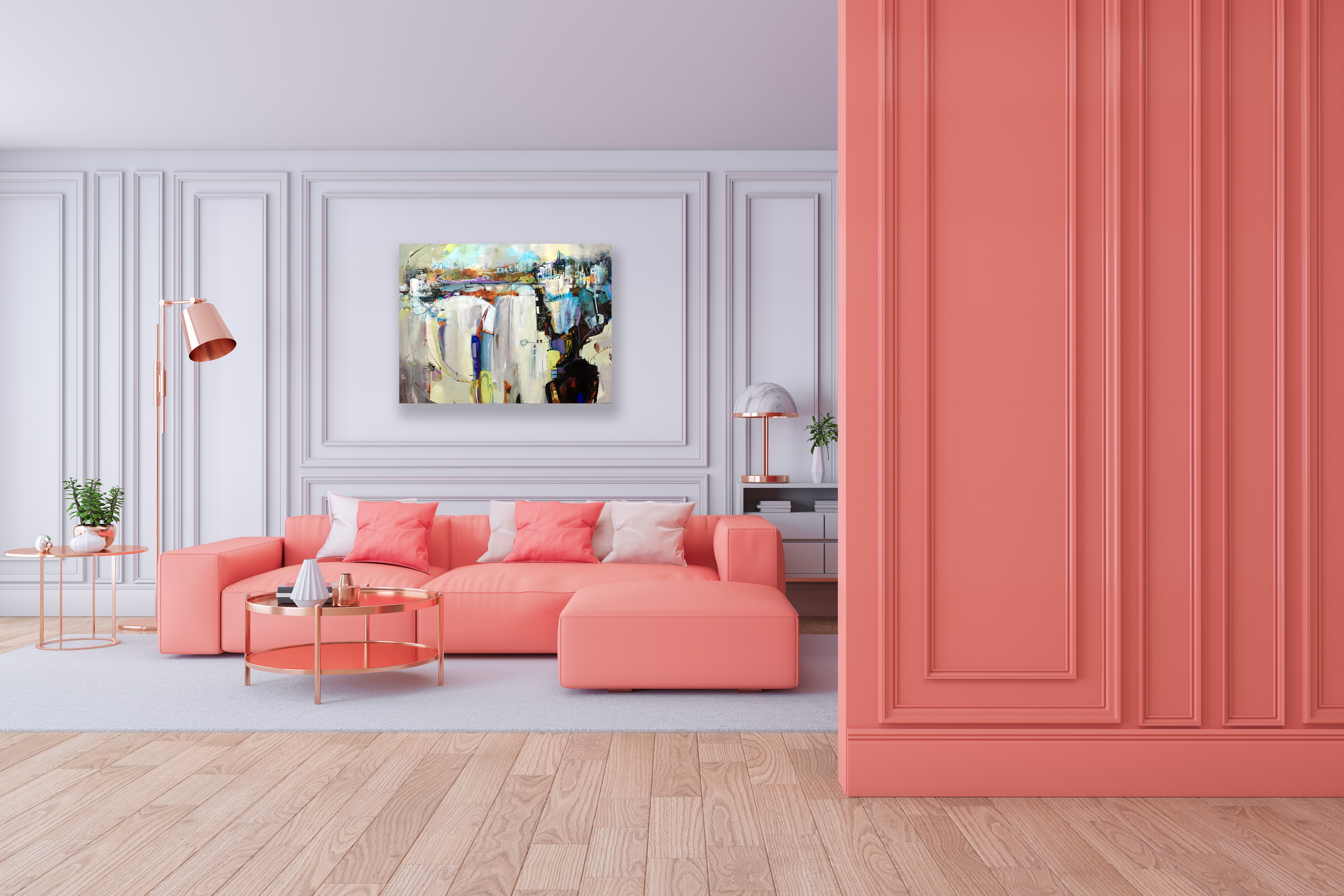 Abstract painting Approaching Victoria by Eunmi Conacher at The Avenue Gallery, a contemporary fine art gallery in Victoria, BC, Canada.