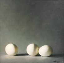 Still-life painting, Eggs in the Quiet Hour by Catherine Moffat at The Avenue Gallery, a contemporary fine art gallery in Victoria, BC, Canada.