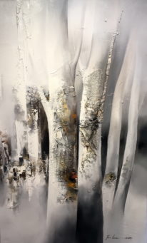 Abstracted treescape painting, L'Amour I by Hyun Jou-Lee at The Avenue Gallery, a contemporary fine art gallery in Victoria, BC, Canada.