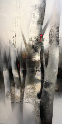 Abstracted treescape painting, L'Amour II by Hyun Jou-Lee at The Avenue Gallery, a contemporary fine art gallery in Victoria, BC, Canada.