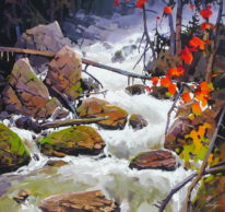 Coastal painting, Water Fall by Bi Yuan Cheng at The Avenue Gallery, a contemporary fine art gallery in Victoria, BC, Canada.