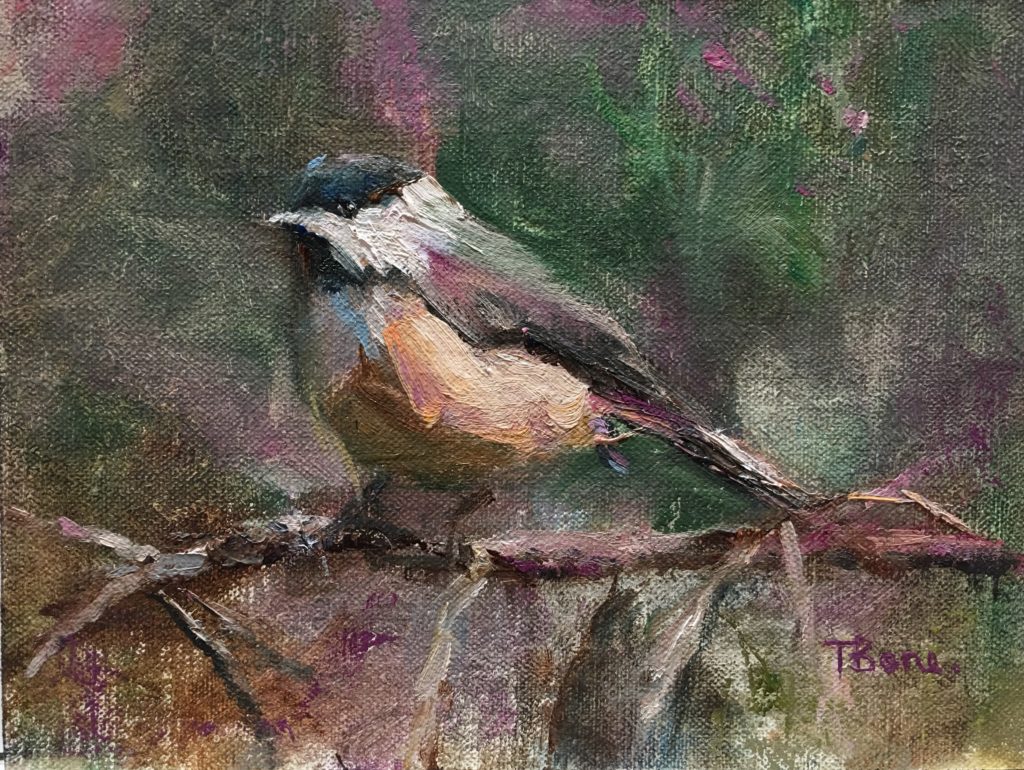 Chickadee Dee Dee by Tanya Bone at The Avenue Gallery, a contemporary fine art gallery in Victoria, BC, Canada.