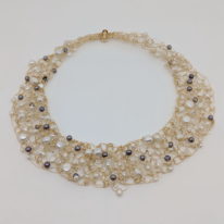 Gold-Fill Crocheted Wire Necklace with Pearls by Veronica Stewart at The Avenue Gallery, a contemporary fine art gallery in Victoria, BC, Canada.