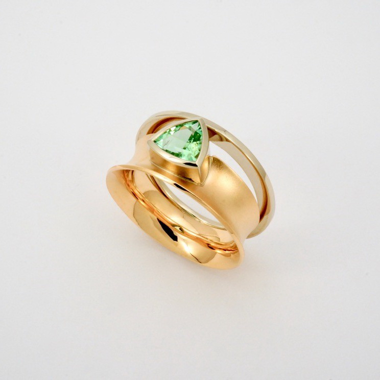 18kt. Rose & White Gold Ring with Green Tourmaline by Bayot Heer at The Avenue Gallery, a contemporary fine art gallery in Victoria, BC, Canada.
