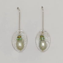 Medium Textured Oval Earrings with Green Pearls by Veronica Stewart at The Avenue Gallery, a contemporary fine art gallery in Victoria, BC, Canada.