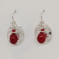 Small Textured Oval Earrings with Coral by Veronica Stewart at The Avenue Gallery, a contemporary fine art gallery in Victoria, BC, Canada.
