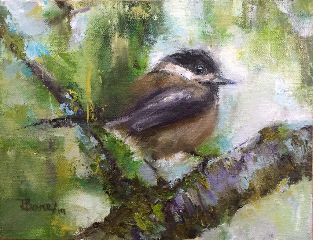 Chickadee's Chair by Tanya Bone at The Avenue Gallery, a contemporary fine art gallery in Victoria, BC, Canada.