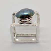 Double Square Band Ring with Tahitian Mabe Pearl by A & R Jewellery at The Avenue Gallery, a contemporary fine art gallery in Victoria, BC, Canada.