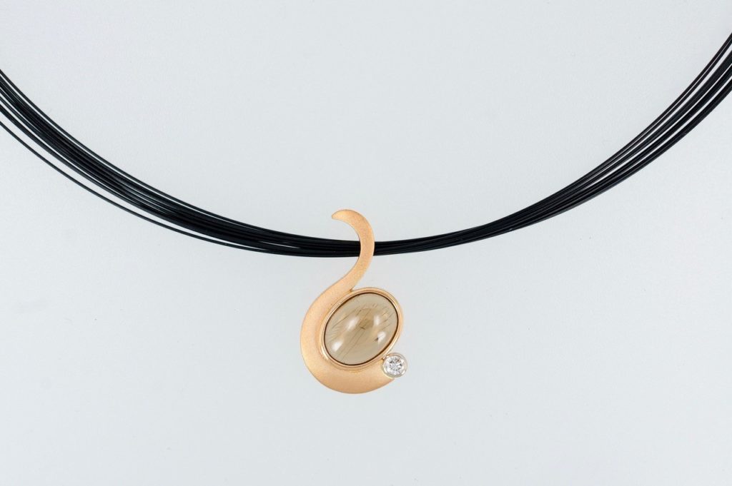 Peach Gold Pendant with Cognac Cabochon Zircon & Diamond by Bayot Heer at The Avenue Gallery, a contemporary fine art gallery in Victoria, BC, Canada.