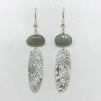 Long Shield Textured Earrings with Labradorite (Large) by Veronica Stewart at The Avenue Gallery, a contemporary fine art gallery in Victoria, BC, Canada.