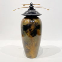 Tall Bronze Vase with Top by Geoff Searle at The Avenue Gallery, a contemporary fine art gallery in Victoria, BC, Canada.