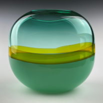 Abstract Landscape Vase (Green Teal) by Lisa Samphire at The Avenue Gallery, a contemporary fine art gallery in Victoria, BC, Canada.