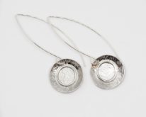 Long Textured Silver Earrings with Circles by ARTYRA Studio at The Avenue Gallery, a contemporary fine art gallery in Victoria, BC, Canada.