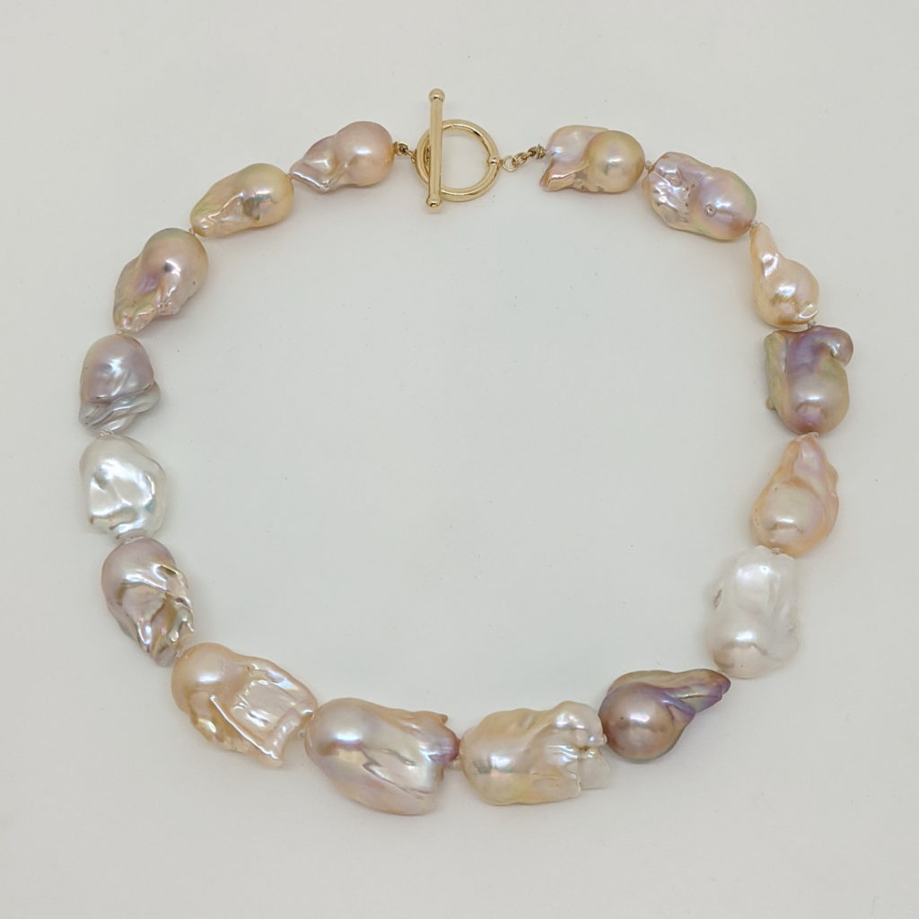 Baroque Pearl Necklace with Gold-Fill Toggle Clasp by Val Nunns at The Avenue Gallery, a contemporary fine art gallery in Victoria, BC, Canada.
