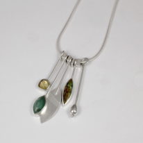 Emerald, Tourmaline, Chrysocolla Dangly Necklace by Brenda Roy at The Avenue Gallery, a contemporary fine art gallery in Victoria BC, Canada