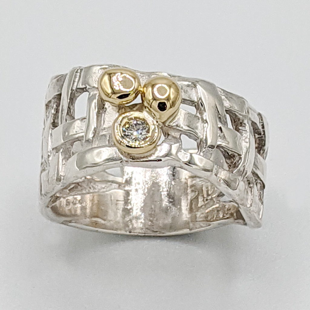 Woven Basket Ring with 18kt Gold & Diamond by Chi's Creations at The Avenue Gallery, a contemporary fine art gallery in Victoria, BC, Canada.