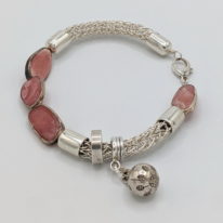 Silver Viking Knit Bracelet with Pink Quartz by Veronica Stewart at The Avenue Gallery, a contemporary fine art gallery in Victoria, BC, Canada.