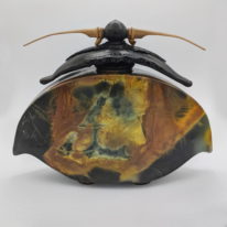 Big Wide Slab Vase with Horn Lid by Geoff Searle at The Avenue Gallery, a contemporary fine art gallery in Victoria, BC, Canada.