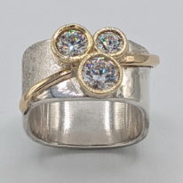 Large Square Stacker 3-Stone 'Blossom' Ring by Chi's Creations at The Avenue Gallery, a contemporary fine art gallery in Victoria, BC, Canada.