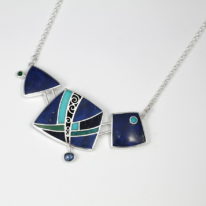 Lapis, Turquoise, Chrysocolla, Chrysoprase & Sapphire Necklace at The Avenue Gallery, a contemporary fine art gallery in Victoria, BC, Canada.