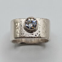 Large Square Stacker Scribbled Ring with Cubic Zirconia at The Avenue Gallery, a contemporary fine art gallery in Victoria, BC, Canada.