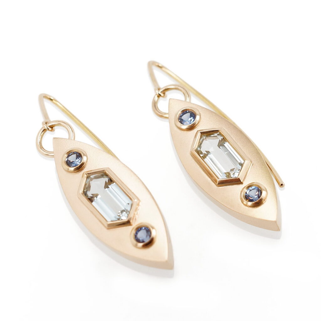 Aquamarine & Sapphire Earrings by Bayot Heer at The Avenue Gallery, a contemporary fine art gallery in Victoria, BC, Canada.