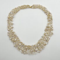 Gold Fill Crochet Collar with Pearls and Swarovski Crystals by Veronica Stewart at The Avenue Gallery, a contemporary fine art gallery in Victoria, BC, Canada.