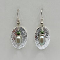 Silver Earrings with Green Pearls by Veronica Stewart at The Avenue Gallery, a contemporary fine art gallery in Victoria, BC, Canada.