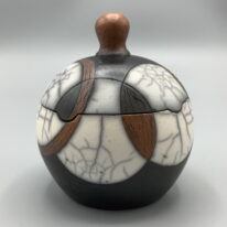 Naked Raku Lidded Jar by Jan Lovewell at The Avenue Gallery, a contemporary fine art gallery in Victoria, BC, Canada.