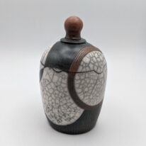Naked Raku Large Lidded Jar by Jan Lovewell at The Avenue Gallery, a contemporary fine art gallery in Victoria, BC, Canada.