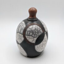 Naked Raku Large Lidded Jar by Jan Lovewell at The Avenue Gallery, a contemporary fine art gallery in Victoria, BC, Canada.