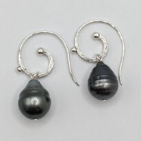 Tahitian Pearl Earrings with Sterling Silver Curly Wires by Val Nunns at The Avenue Gallery, a contemporary fine art gallery in Victoria, BC, Canada.