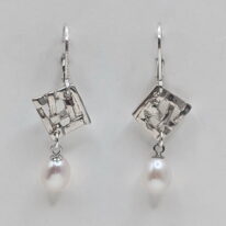 Woven Square with White Pearl Earrings by Chi's Creations at The Avenue Gallery, a contemporary fine art gallery in Victoria, BC, Canada.