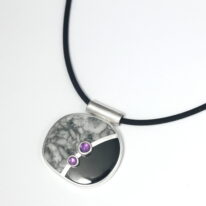 Black Jade, Pinolith & Amethyst Pendant by Brenda Roy at The Avenue Gallery, a contemporary fine art gallery in Victoria, BC, Canada.
