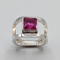 Octagon Double-Band Ring with Pink Sapphire by A & R Jewellery at The Avenue Gallery, a contemporary fine art gallery in Victoria, BC, Canada.
