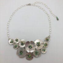 Lilypad Necklace with Peridot, Pearls & Swarovski Crystals by Veronica Stewart at The Avenue Gallery, a contemporary fine art gallery in Victoria, BC, Canada.
