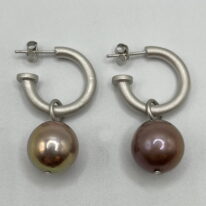 Edison Pearl & Rhodium-Plated Silver Hoop Earrings by Val Nunns at The Avenue Gallery, a contemporary fine art gallery in Victoria, BC, Canada.
