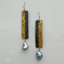 Drop Earrings with Tahitian Pearls by Air & Earth Design at The Avenue Gallery, a contemporary fine art gallery in Victoria, BC, Canada.