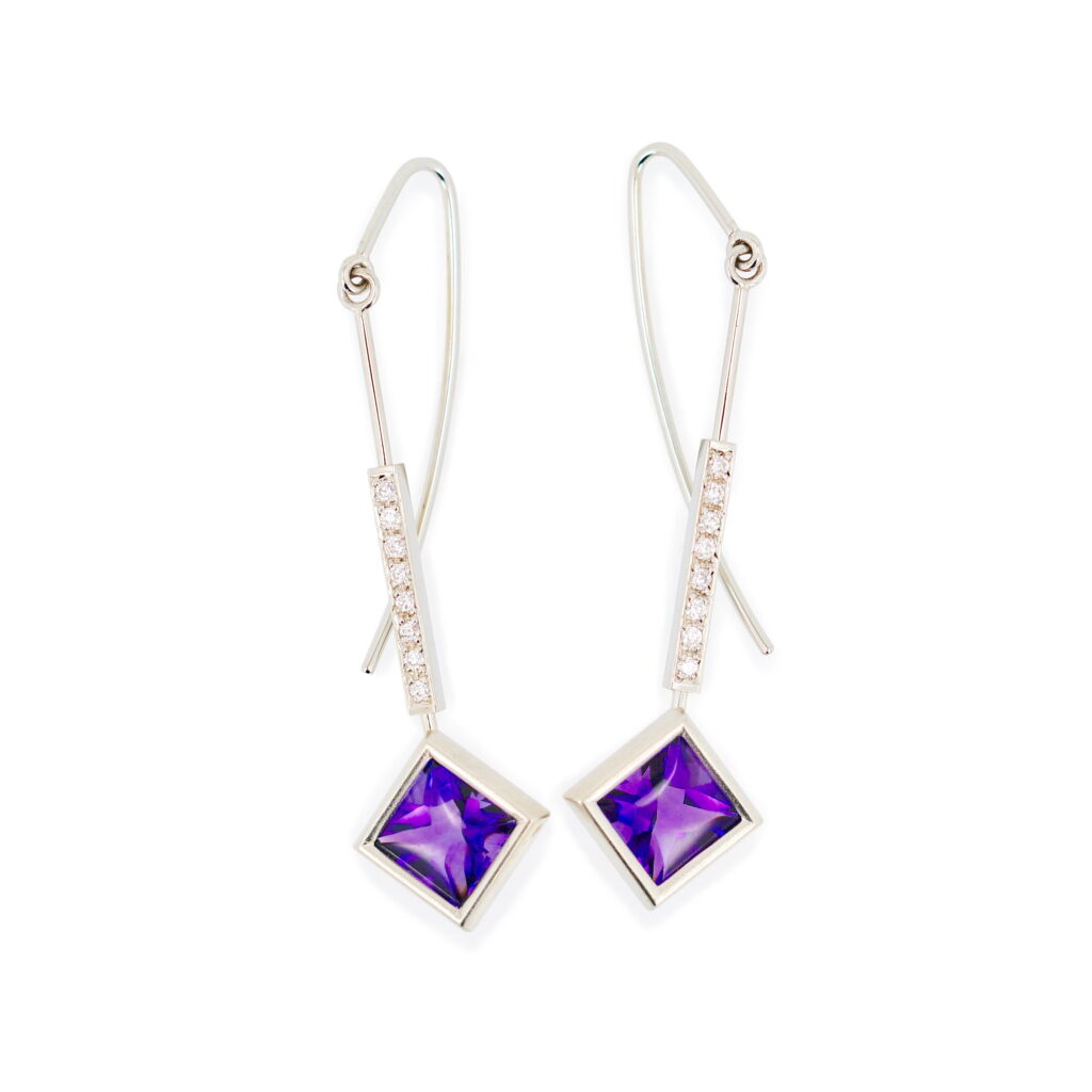 Amethyst & Diamond Earrings by Bayot Heer at The Avenue Gallery, a contemporary fine art gallery in Victoria, BC, Canada.