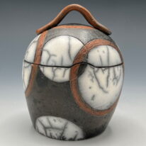 Naked Raku Jar (Circles) by Jan Lovewell at The Avenue Gallery, a contemporary fine art gallery in Victoria, BC, Canada.