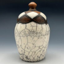 Naked Raku Jar (Geometric) by Jan Lovewell at The Avenue Gallery, a contemporary fine art gallery in Victoria, BC, Canada.