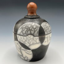 Naked Raku Jar (Circles) by Jan Lovewell at The Avenue Gallery, a contemporary fine art gallery in Victoria, BC, Canada.